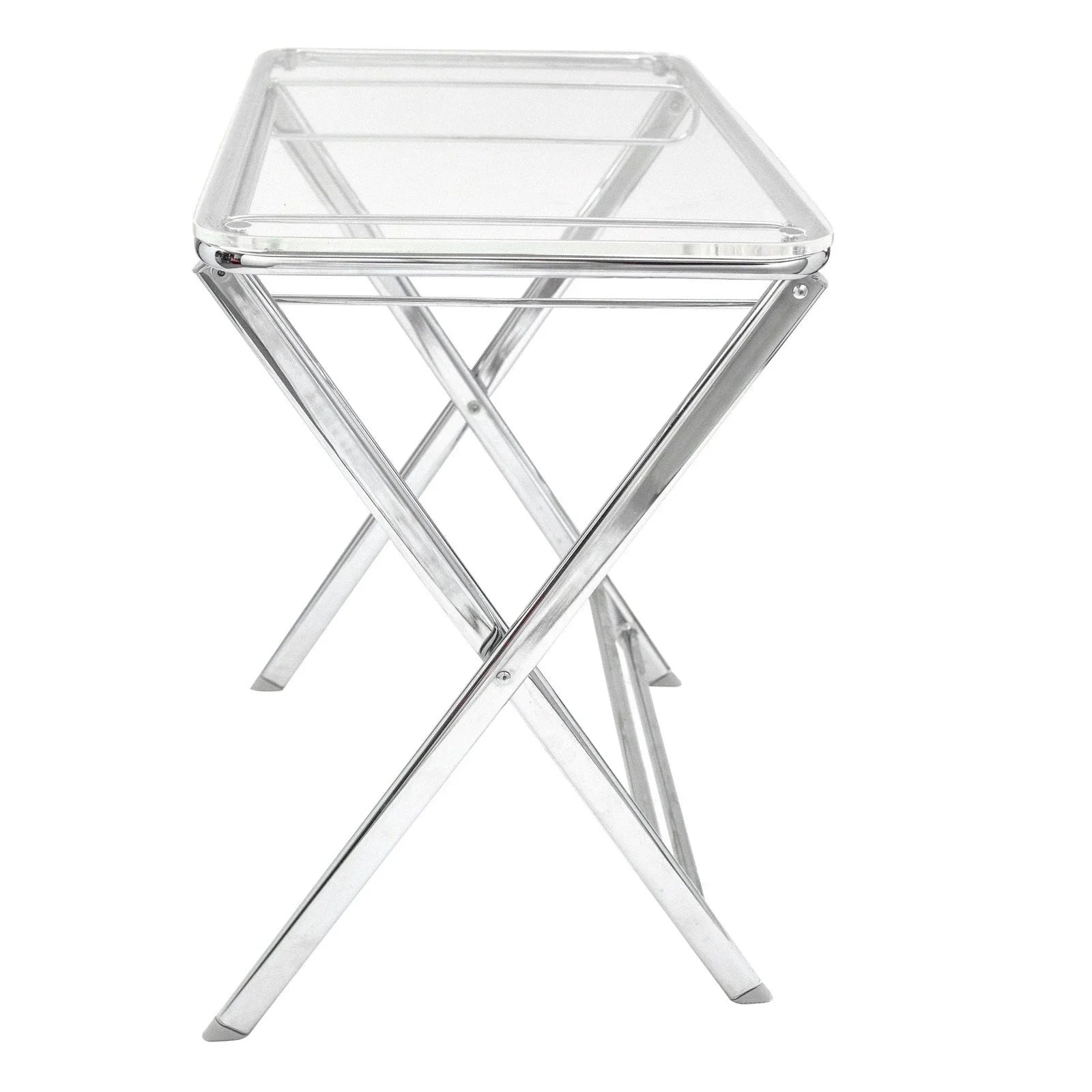 Victorian Acrylic Foldable End Side Table Tray with Chrome Metal Legs - Elax Furniture