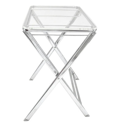 Victorian Acrylic Foldable End Side Table Tray with Chrome Metal Legs - Elax Furniture