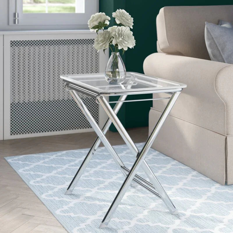 Victorian Acrylic Foldable End Side Table Tray with Chrome Metal Legs - Elax Furniture