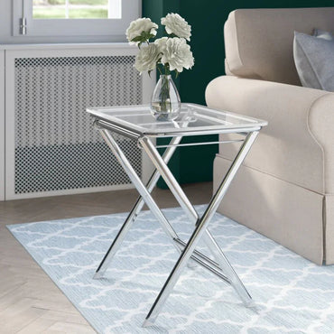 Victorian Acrylic Foldable End Side Table Tray with Chrome Metal Legs - Elax Furniture