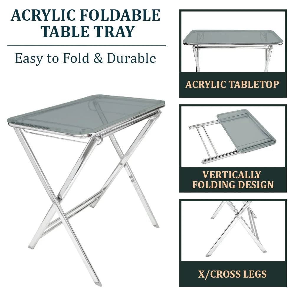 Victorian Acrylic Foldable End Side Table Tray with Chrome Metal Legs - Elax Furniture