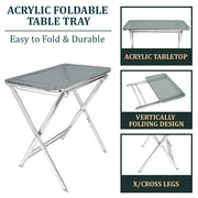 Victorian Acrylic Foldable End Side Table Tray with Chrome Metal Legs - Elax Furniture
