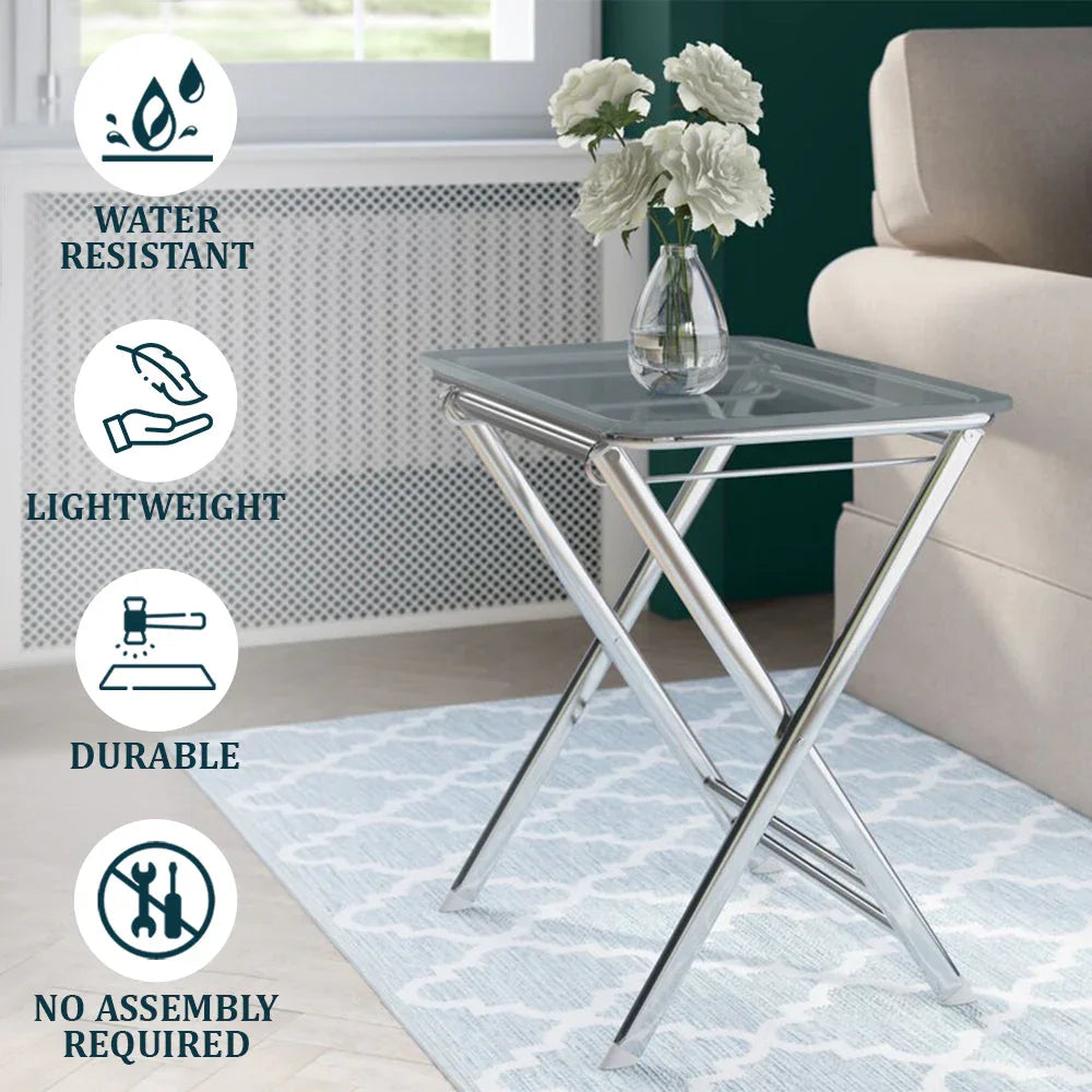 Victorian Acrylic Foldable End Side Table Tray with Chrome Metal Legs - Elax Furniture