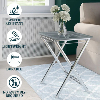 Victorian Acrylic Foldable End Side Table Tray with Chrome Metal Legs - Elax Furniture
