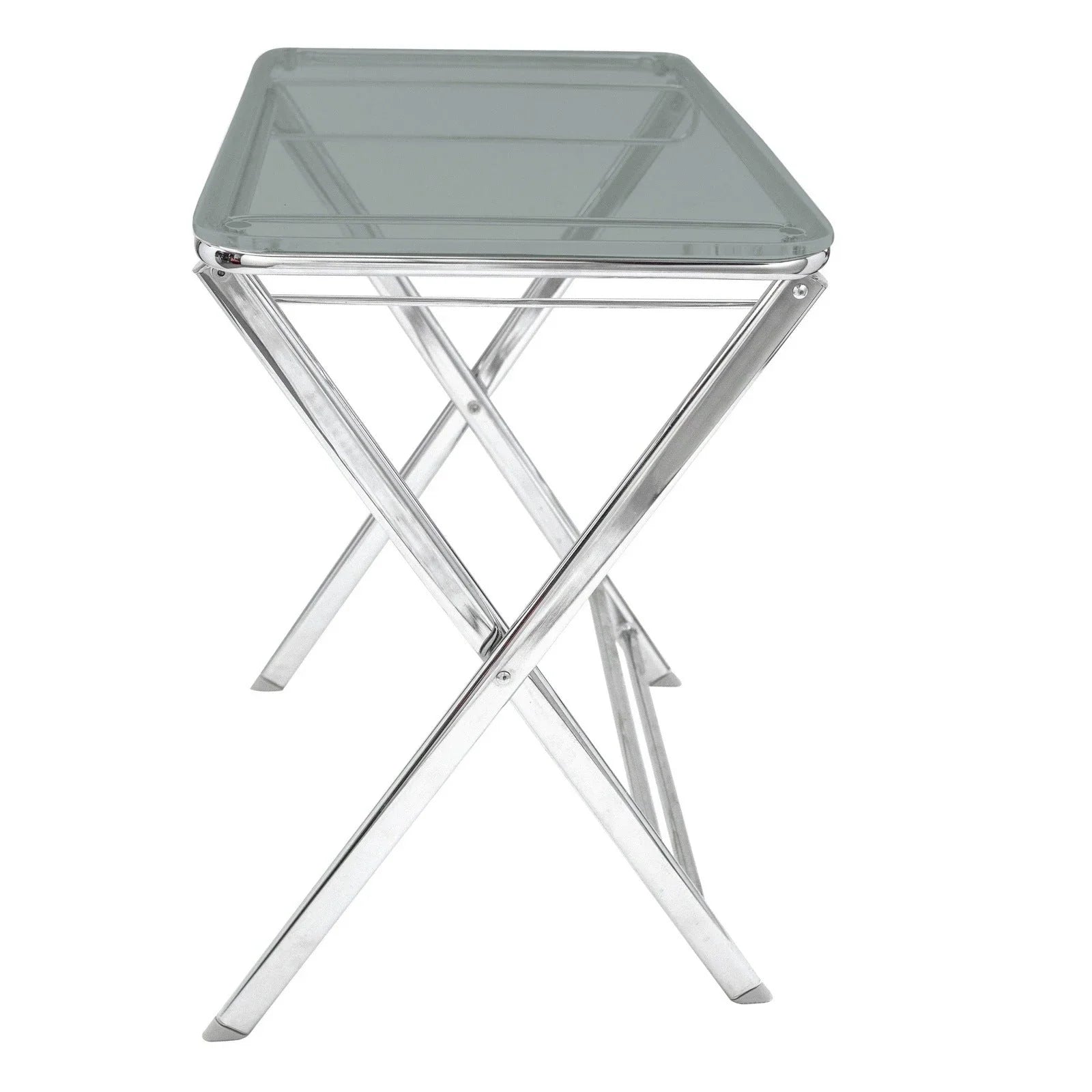 Victorian Acrylic Foldable End Side Table Tray with Chrome Metal Legs - Elax Furniture