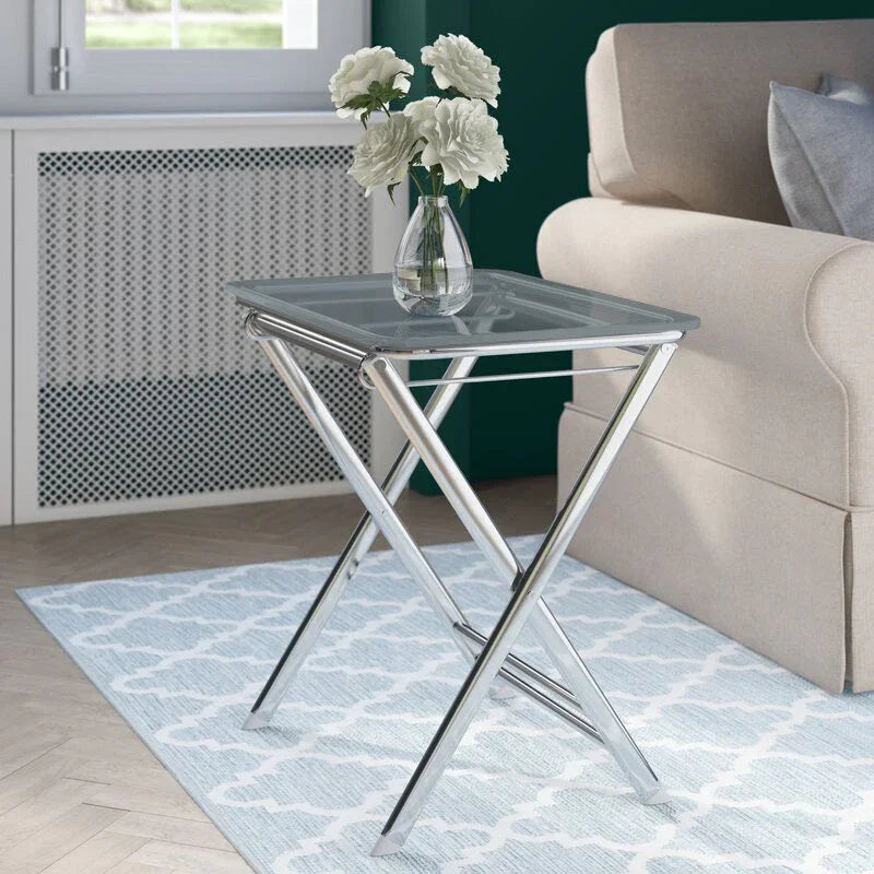 Victorian Acrylic Foldable End Side Table Tray with Chrome Metal Legs - Elax Furniture