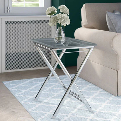 Victorian Acrylic Foldable End Side Table Tray with Chrome Metal Legs - Elax Furniture