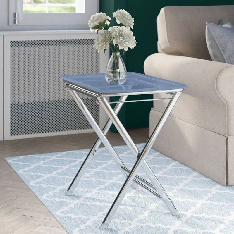 Victorian Acrylic Foldable End Side Table Tray with Chrome Metal Legs - Elax Furniture