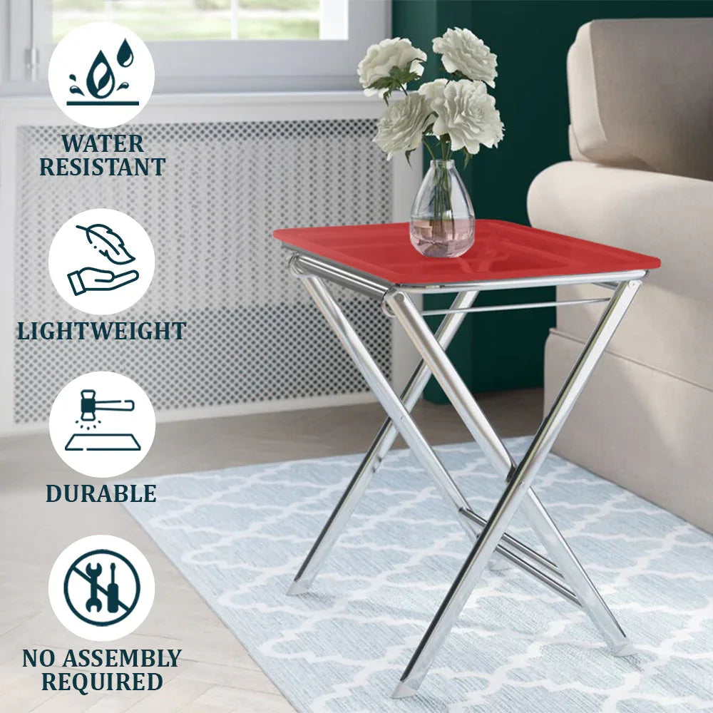 Victorian Acrylic Foldable End Side Table Tray with Chrome Metal Legs - Elax Furniture