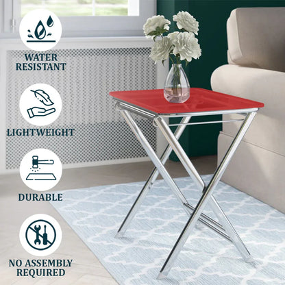 Victorian Acrylic Foldable End Side Table Tray with Chrome Metal Legs - Elax Furniture