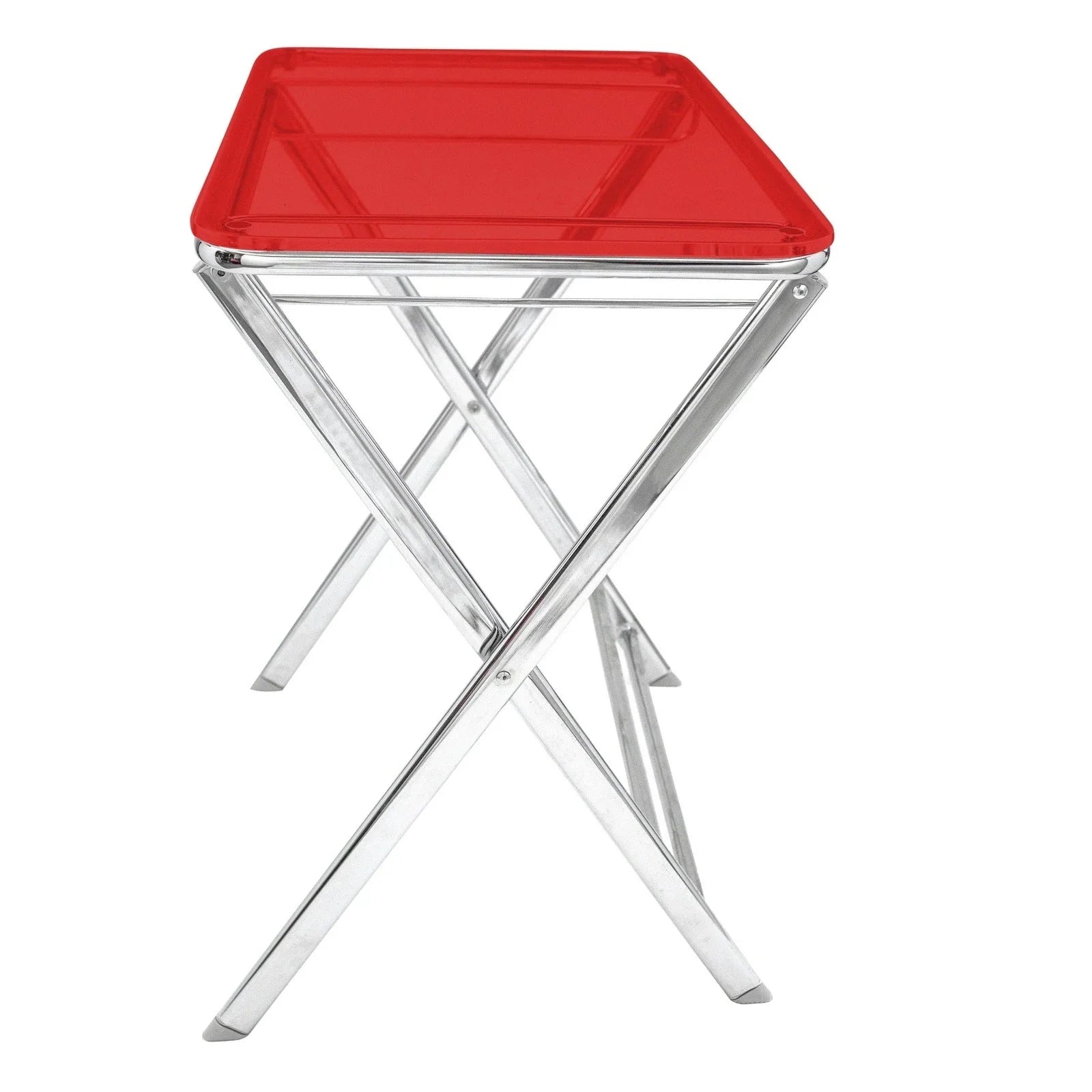 Victorian Acrylic Foldable End Side Table Tray with Chrome Metal Legs - Elax Furniture