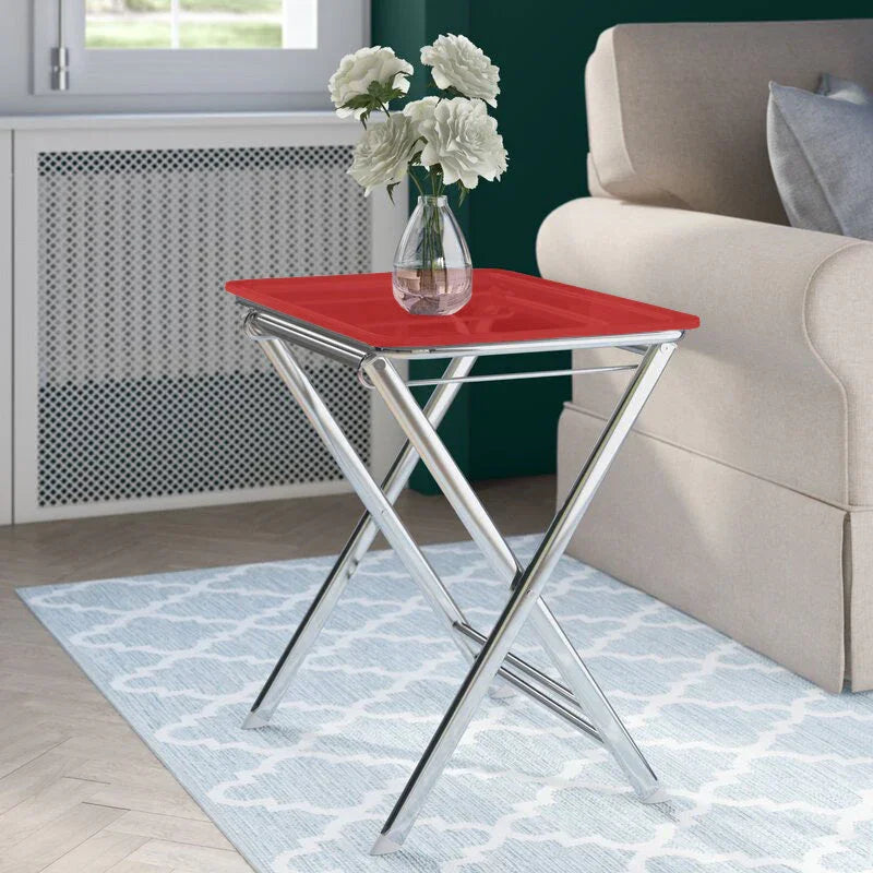 Victorian Acrylic Foldable End Side Table Tray with Chrome Metal Legs - Elax Furniture