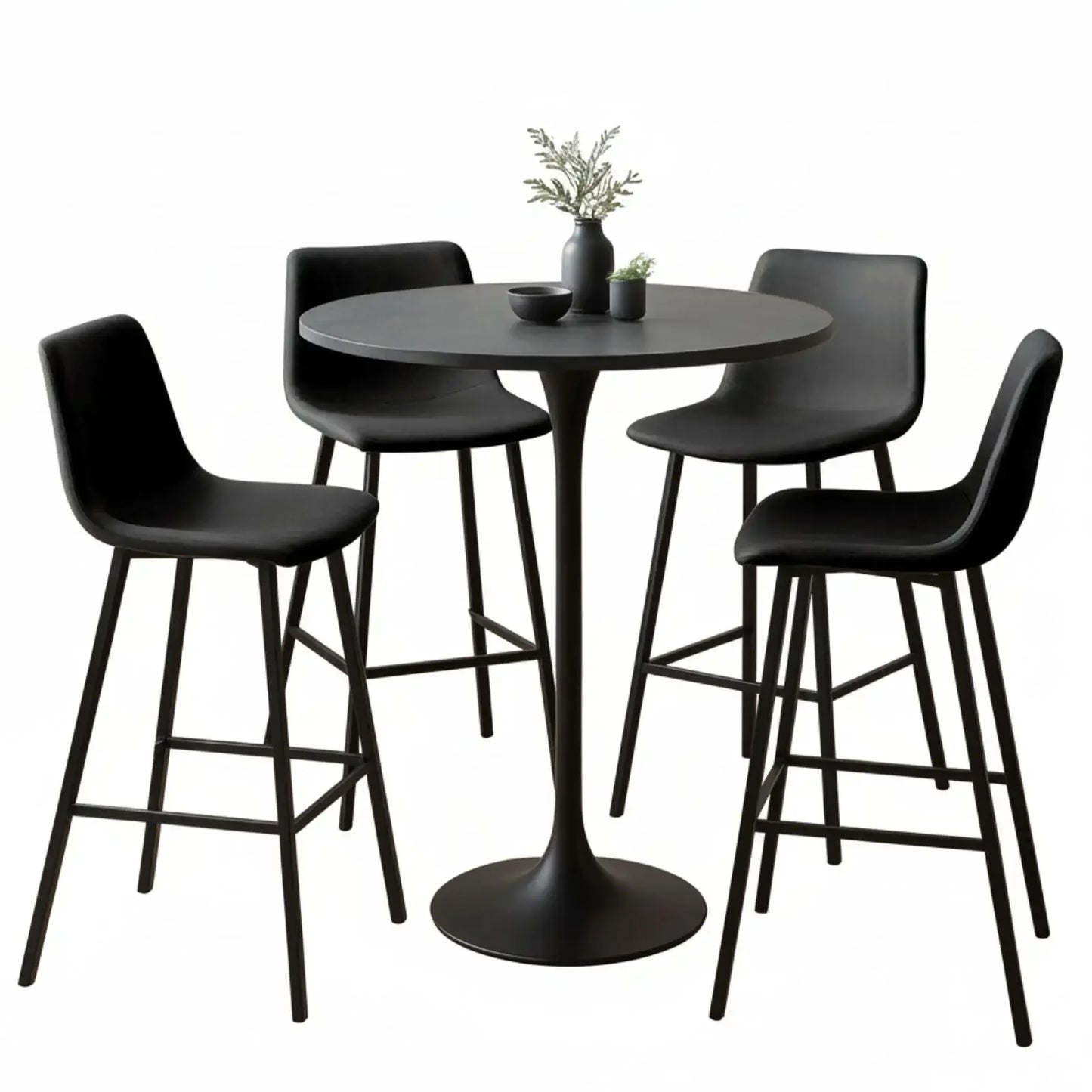 Elland 5-Piece Bar-Height Dining Set with Round MDF Bar Table and Leather Bar Stools - Elax Furniture