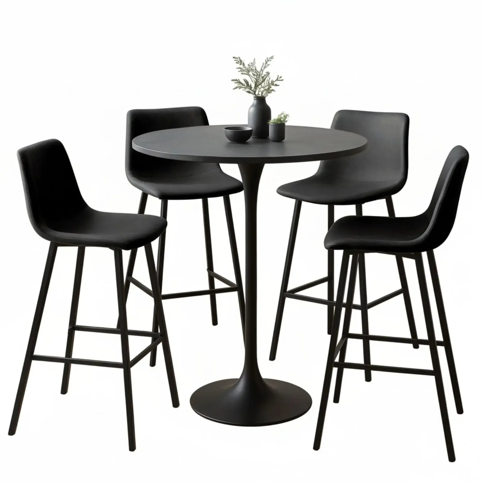 Elland 5-Piece Bar-Height Dining Set with Round MDF Bar Table and Leather Bar Stools - Elax Furniture