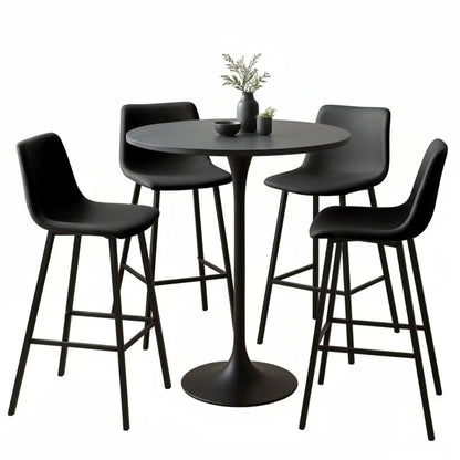Elland 5-Piece Bar-Height Dining Set with Round MDF Bar Table and Leather Bar Stools - Elax Furniture
