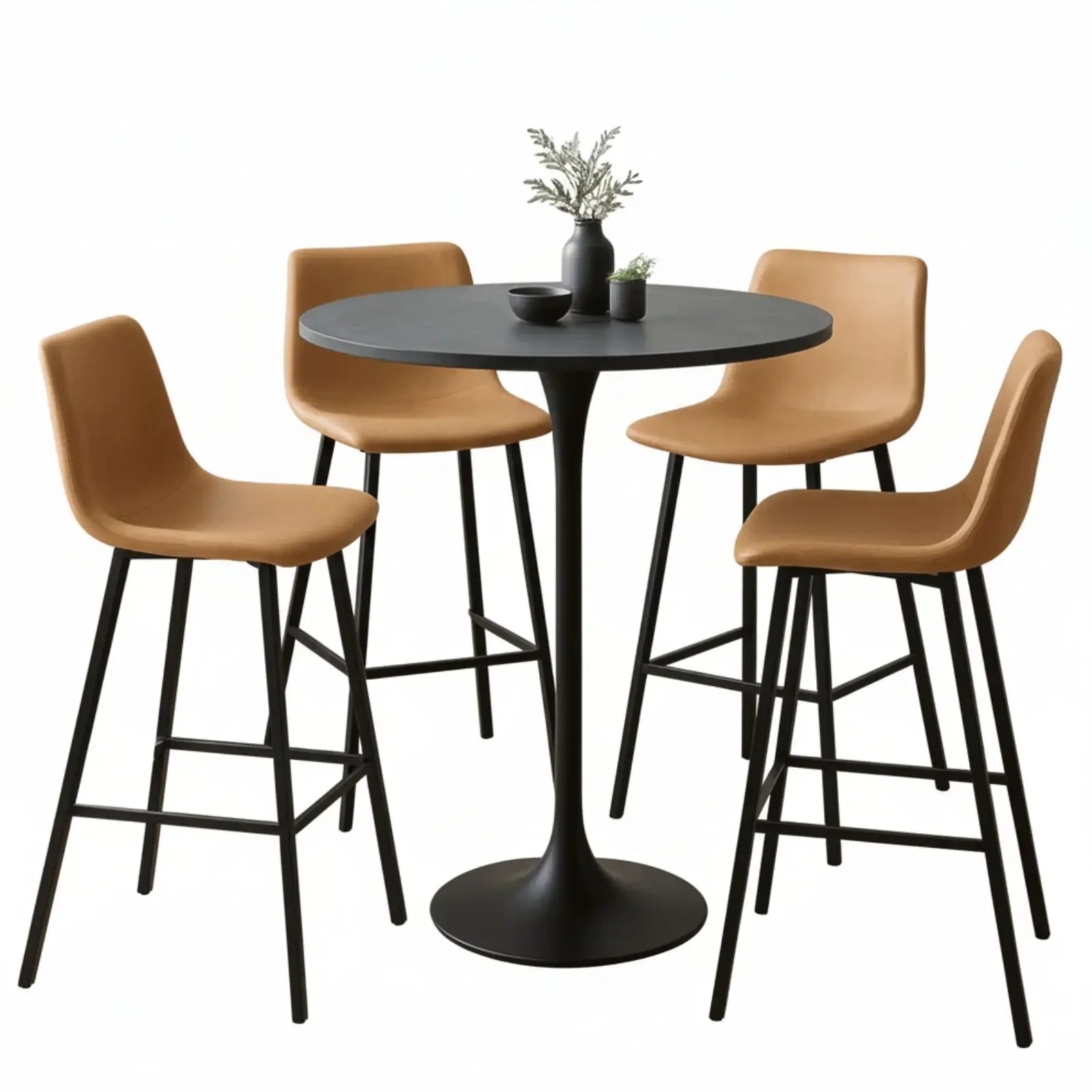 Elland 5-Piece Bar-Height Dining Set with Round MDF Bar Table and Leather Bar Stools - Elax Furniture