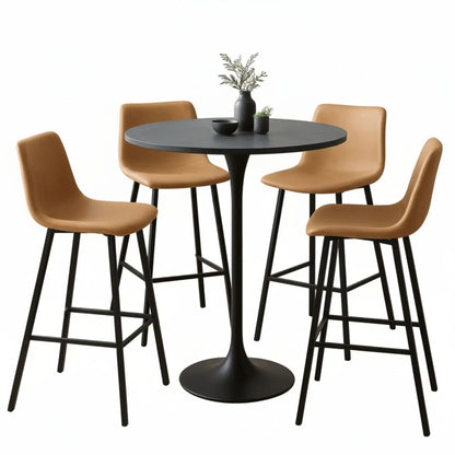 Elland 5-Piece Bar-Height Dining Set with Round MDF Bar Table and Leather Bar Stools - Elax Furniture