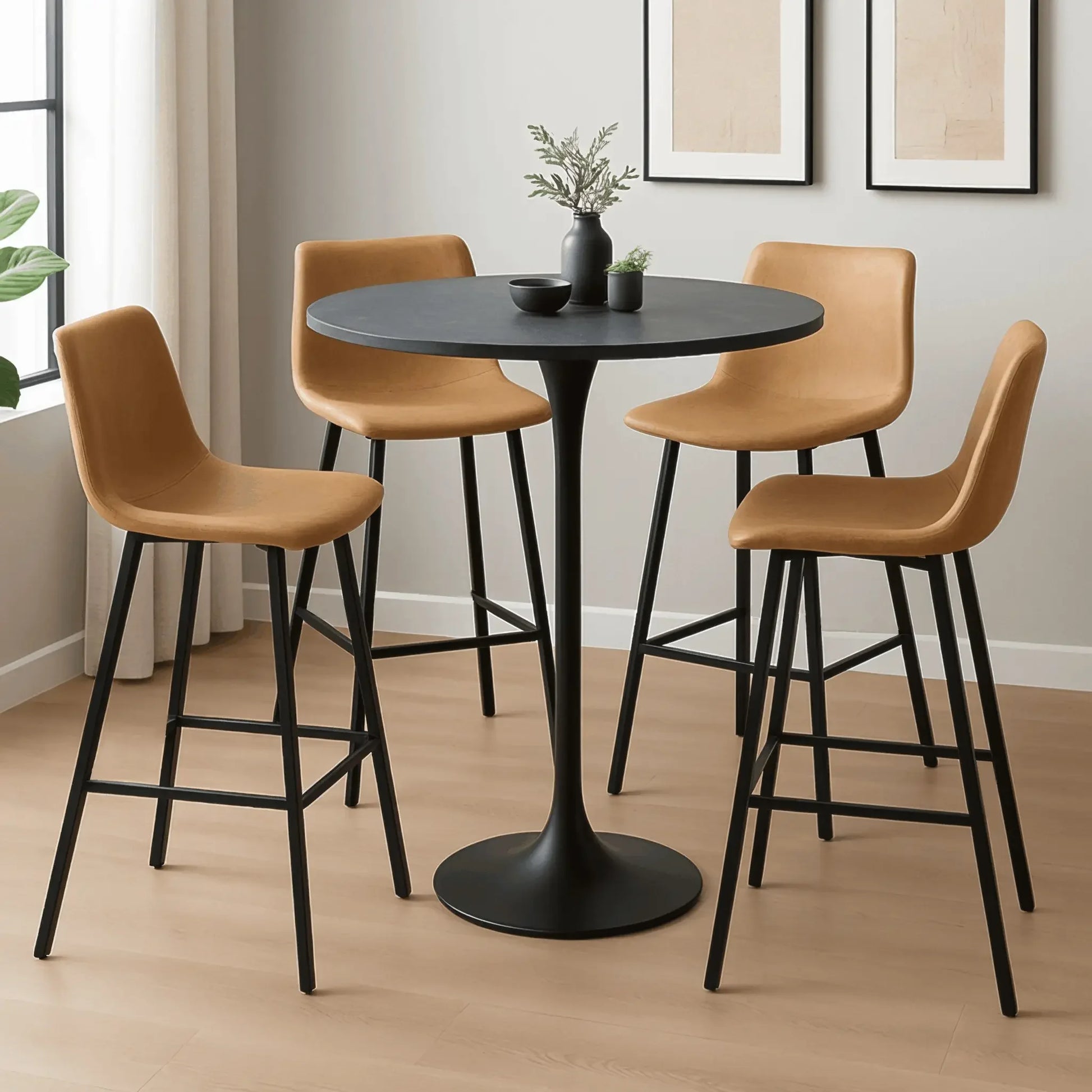 Elland 5-Piece Bar-Height Dining Set with Round MDF Bar Table and Leather Bar Stools - Elax Furniture