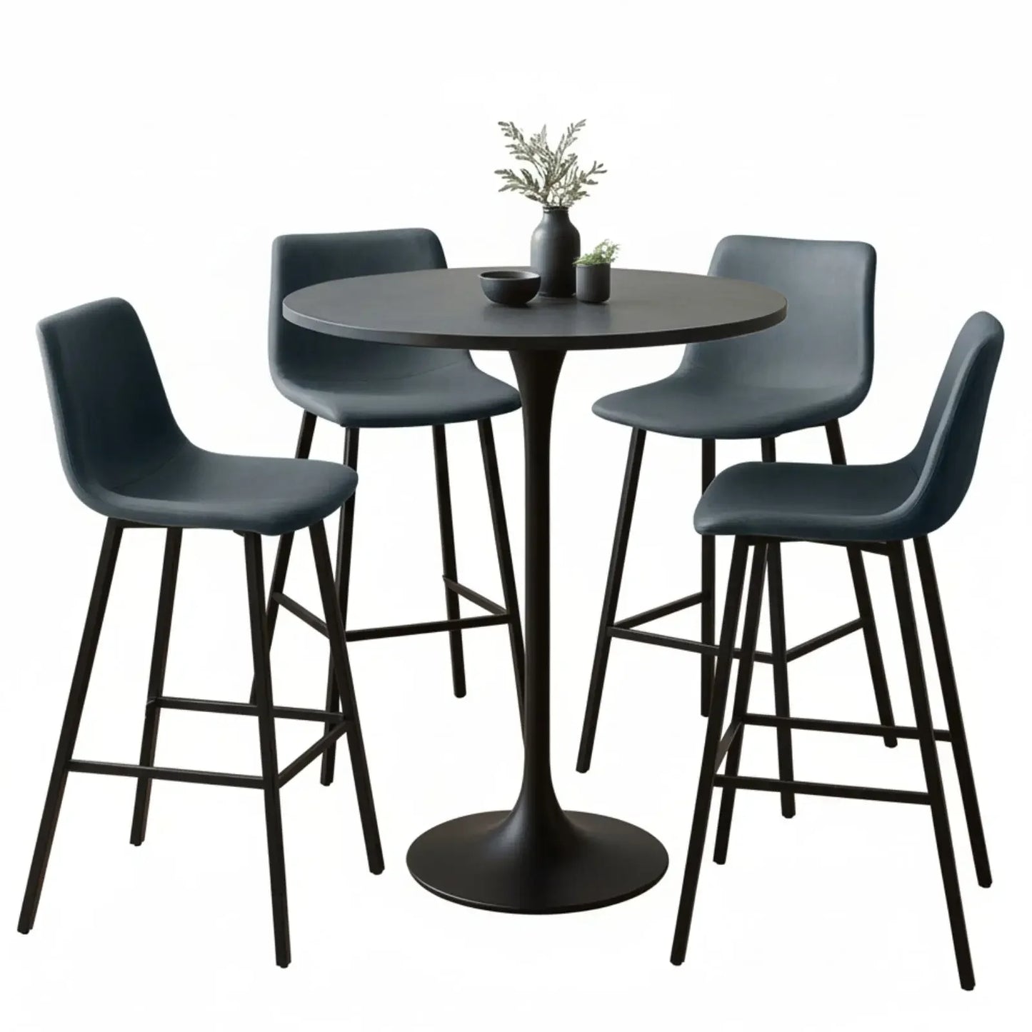 Elland 5-Piece Bar-Height Dining Set with Round MDF Bar Table and Leather Bar Stools - Elax Furniture