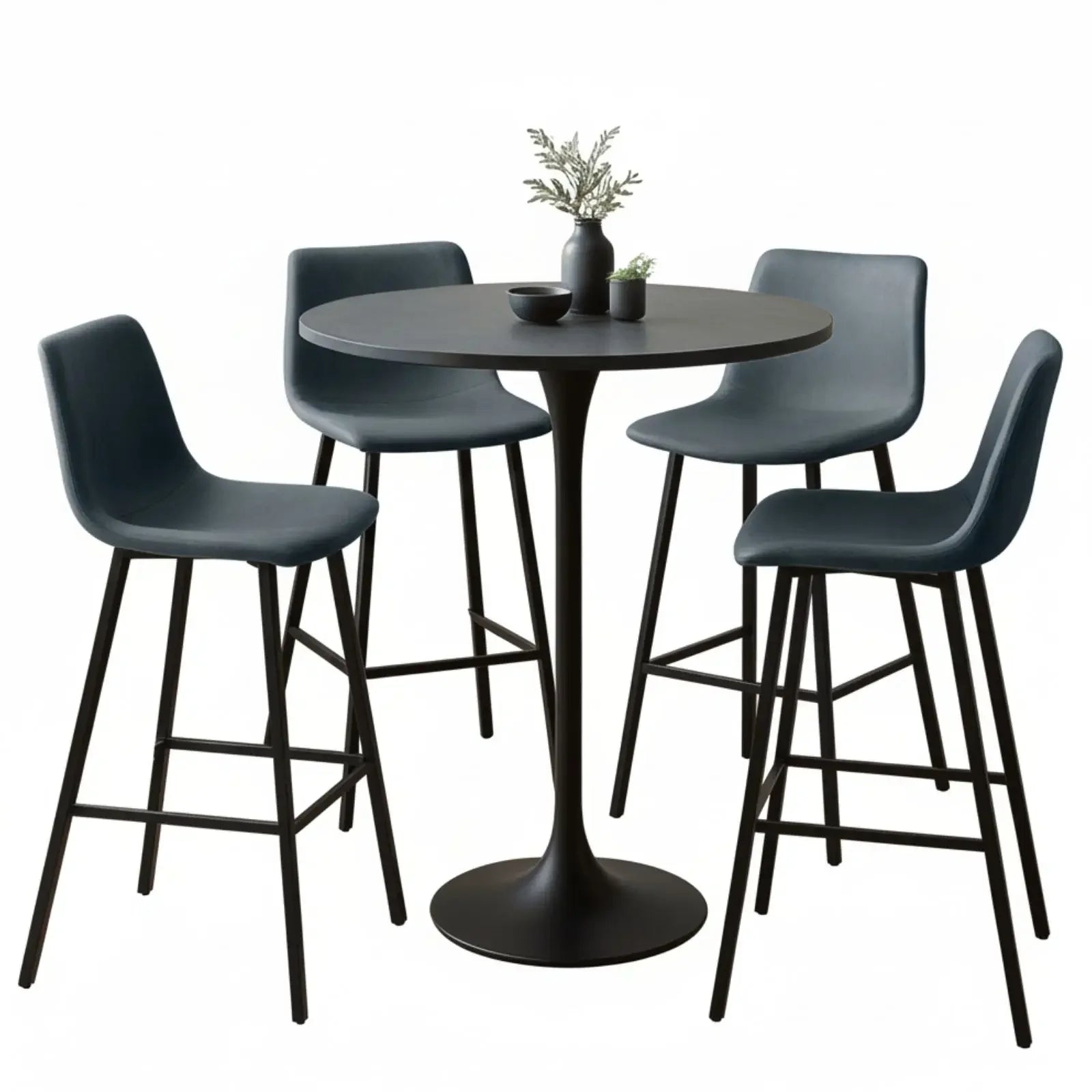 Elland 5-Piece Bar-Height Dining Set with Round MDF Bar Table and Leather Bar Stools - Elax Furniture