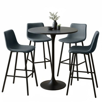 Elland 5-Piece Bar-Height Dining Set with Round MDF Bar Table and Leather Bar Stools - Elax Furniture