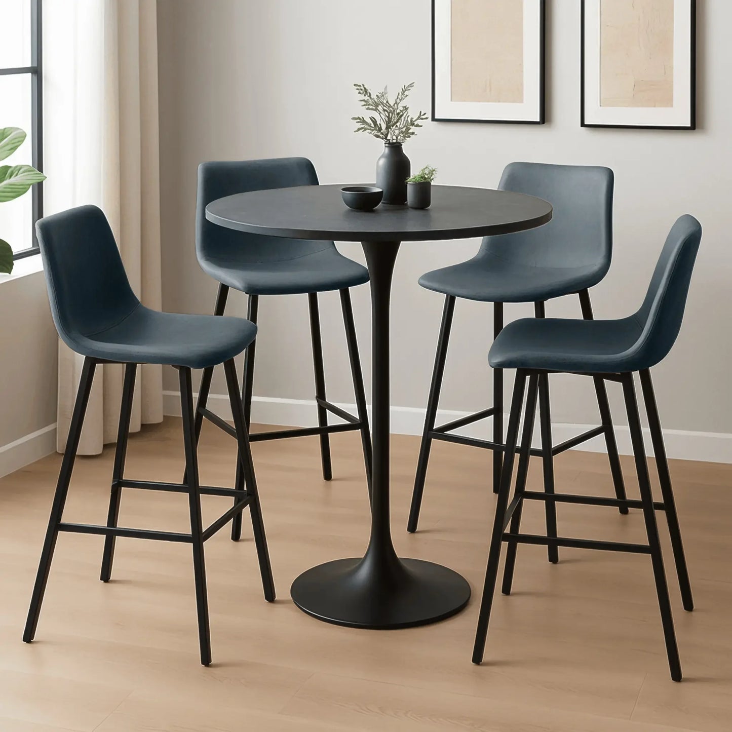 Elland 5-Piece Bar-Height Dining Set with Round MDF Bar Table and Leather Bar Stools - Elax Furniture