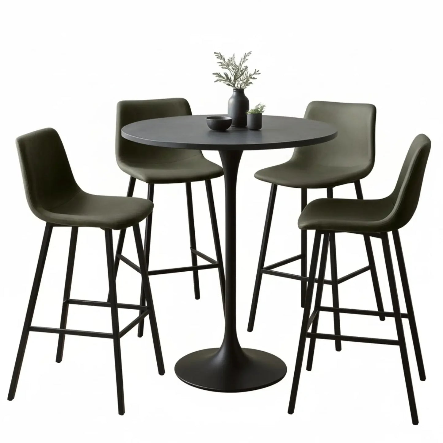 Elland 5-Piece Bar-Height Dining Set with Round MDF Bar Table and Leather Bar Stools - Elax Furniture