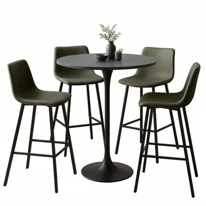 Elland 5-Piece Bar-Height Dining Set with Round MDF Bar Table and Leather Bar Stools - Elax Furniture