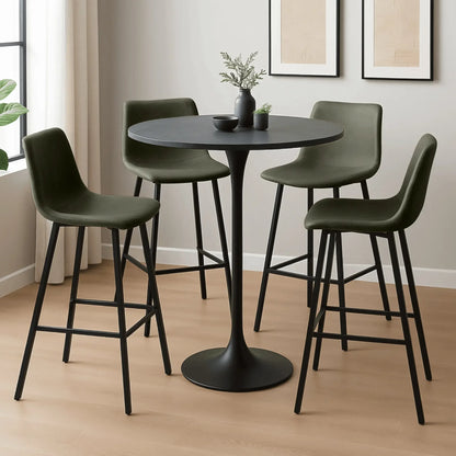 Elland 5-Piece Bar-Height Dining Set with Round MDF Bar Table and Leather Bar Stools - Elax Furniture