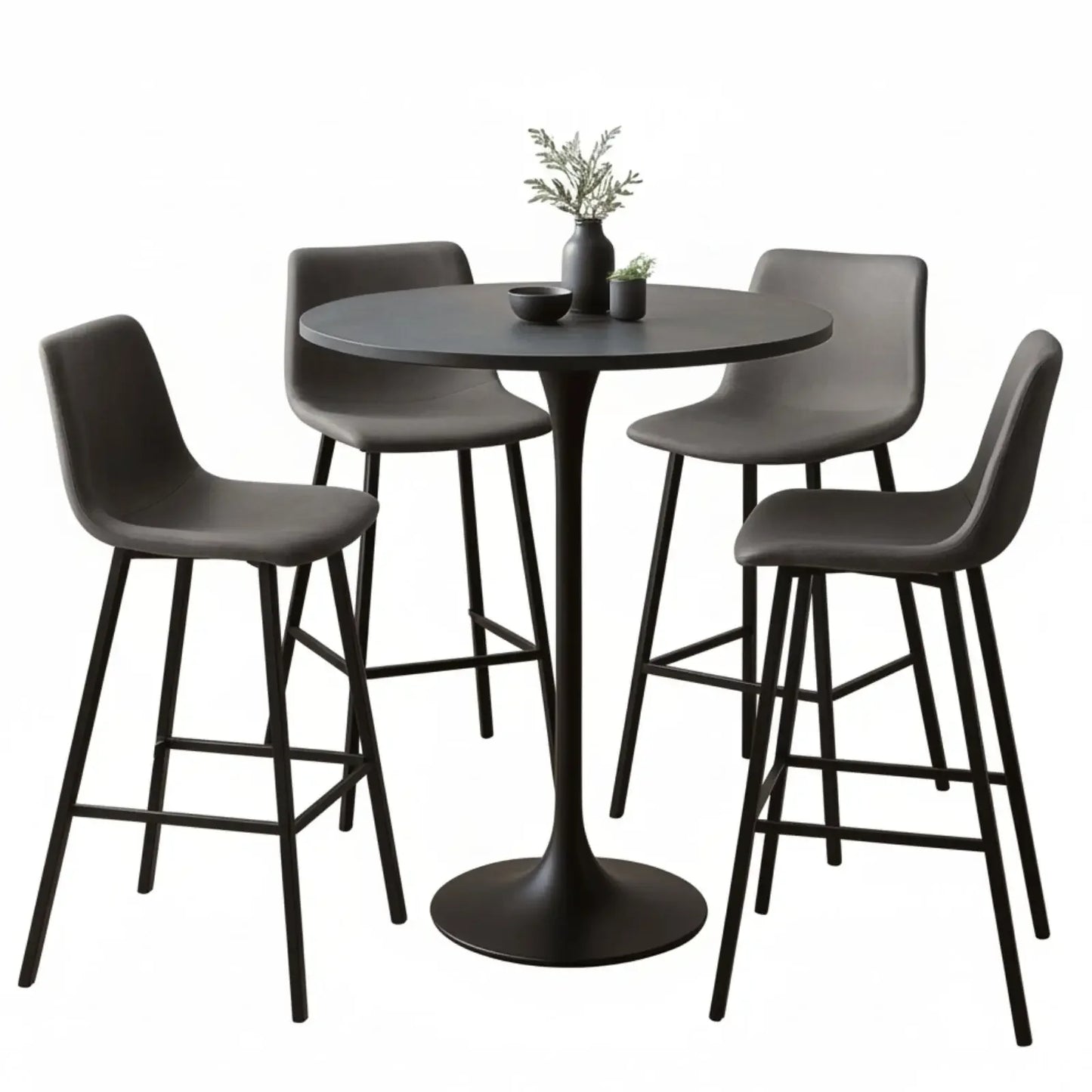 Elland 5-Piece Bar-Height Dining Set with Round MDF Bar Table and Leather Bar Stools - Elax Furniture