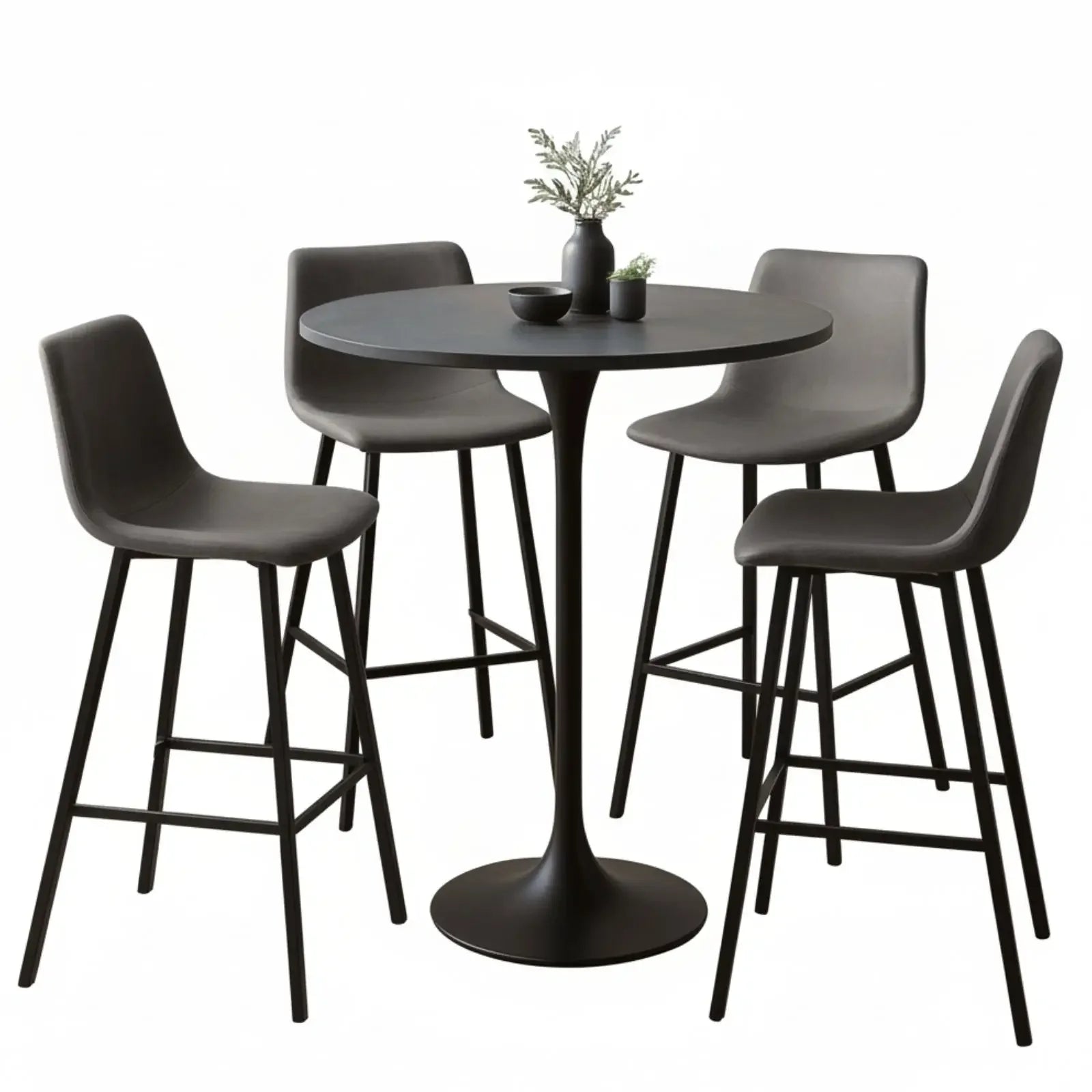 Elland 5-Piece Bar-Height Dining Set with Round MDF Bar Table and Leather Bar Stools - Elax Furniture