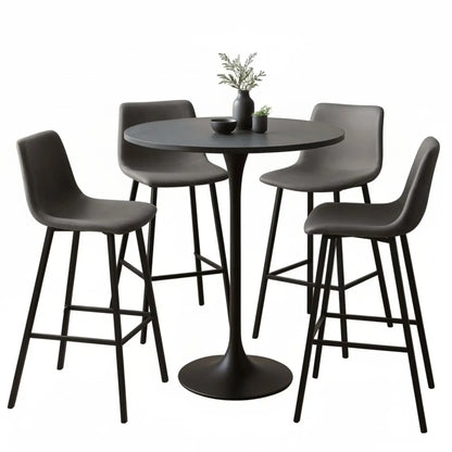 Elland 5-Piece Bar-Height Dining Set with Round MDF Bar Table and Leather Bar Stools - Elax Furniture