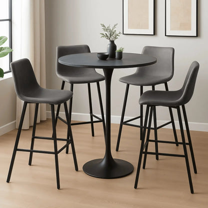 Elland 5-Piece Bar-Height Dining Set with Round MDF Bar Table and Leather Bar Stools - Elax Furniture