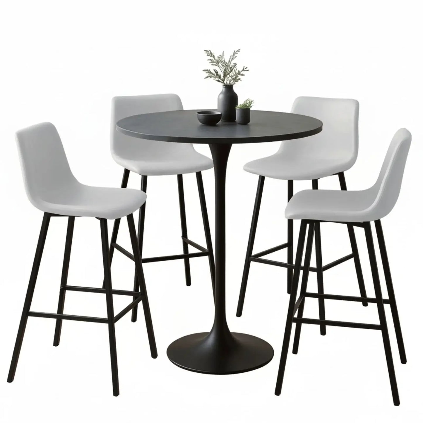 Elland 5-Piece Bar-Height Dining Set with Round MDF Bar Table and Leather Bar Stools - Elax Furniture