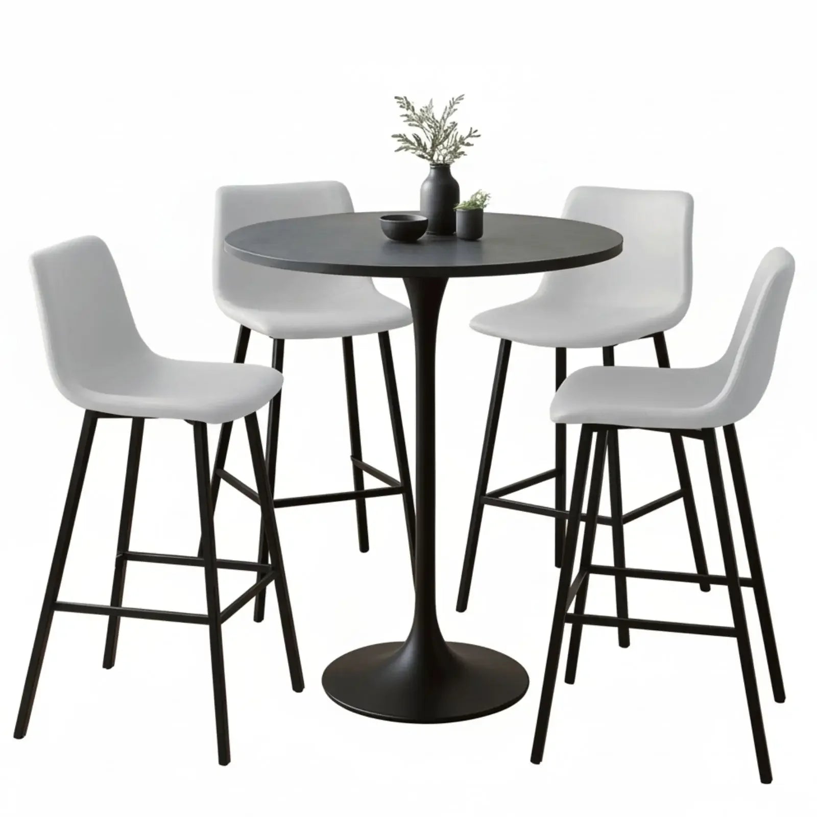 Elland 5-Piece Bar-Height Dining Set with Round MDF Bar Table and Leather Bar Stools - Elax Furniture