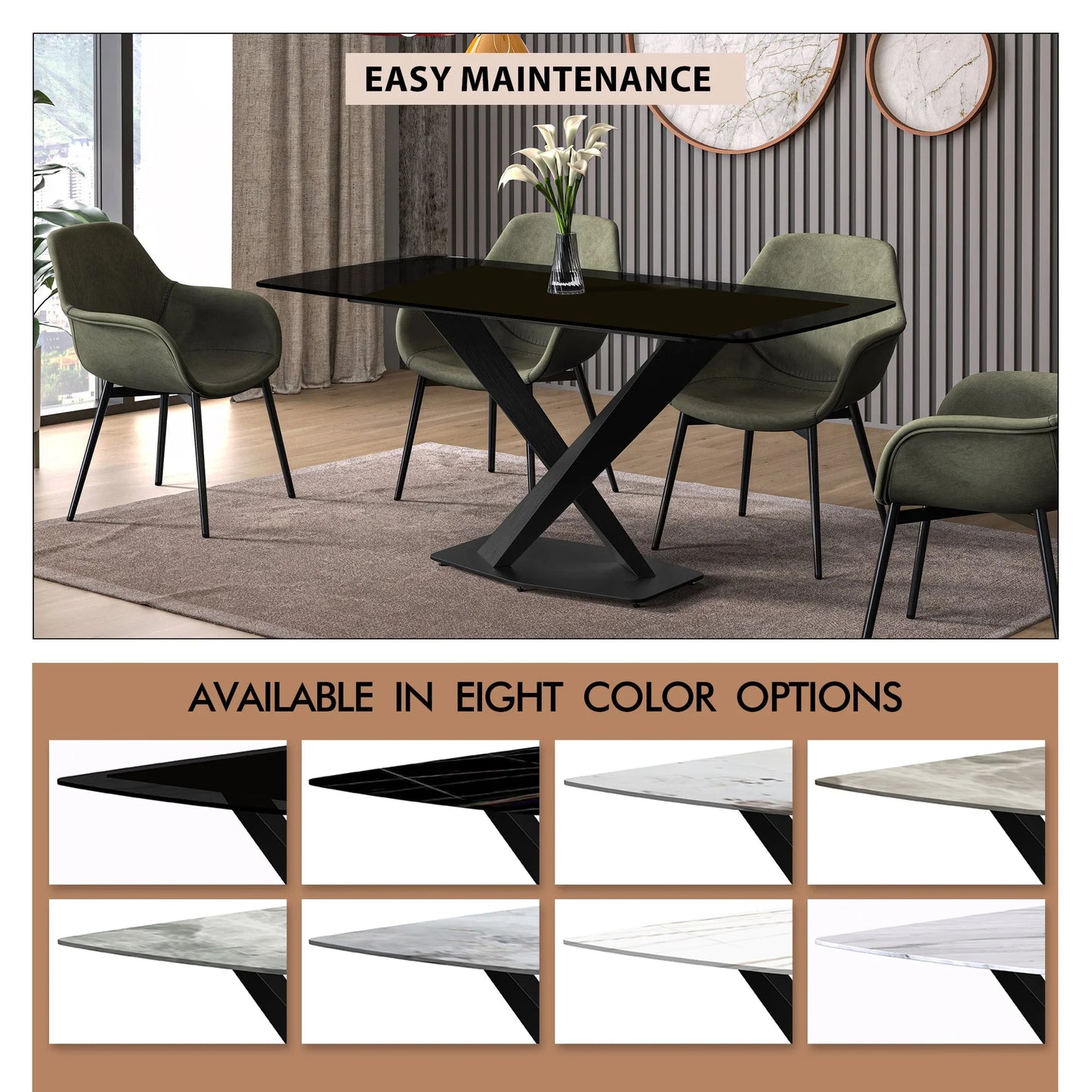 Voren Dining Table with Rectangular Tabletop with Gold/Black Stainless Steel Base - Elax Furniture