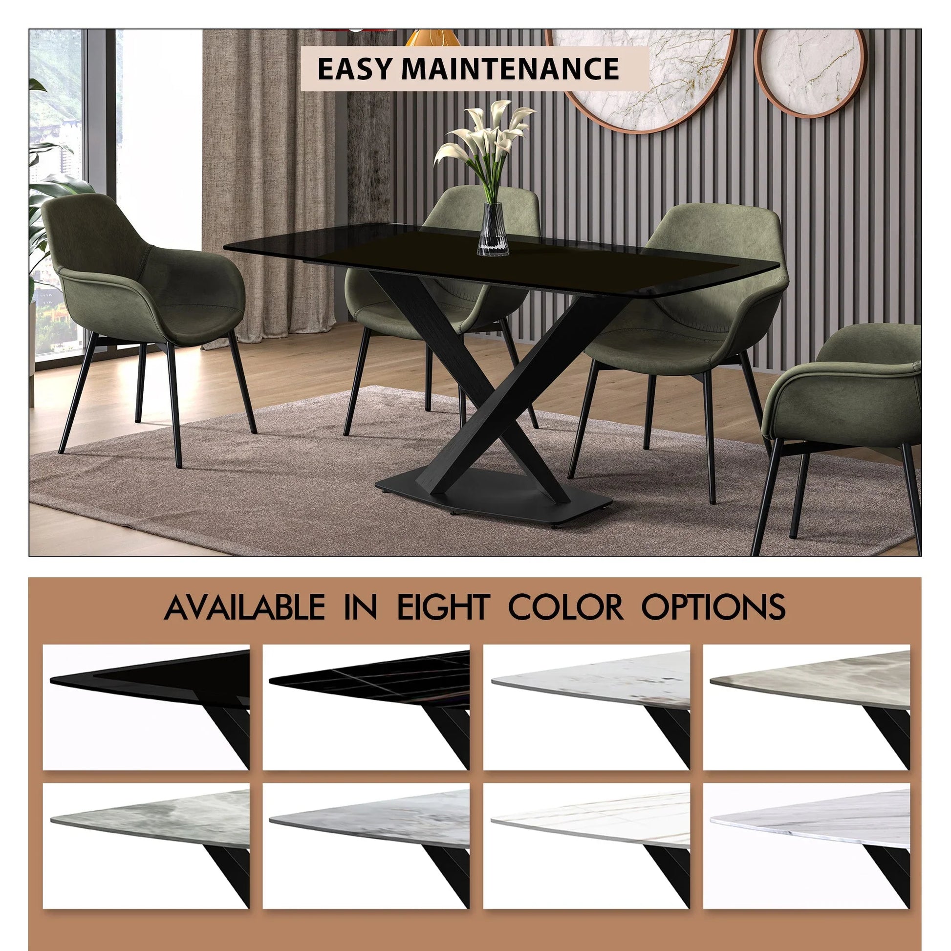 Voren Dining Table with Rectangular Tabletop with Gold/Black Stainless Steel Base - Elax Furniture