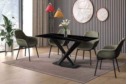 Voren Dining Table with Rectangular Tabletop with Gold/Black Stainless Steel Base - Elax Furniture