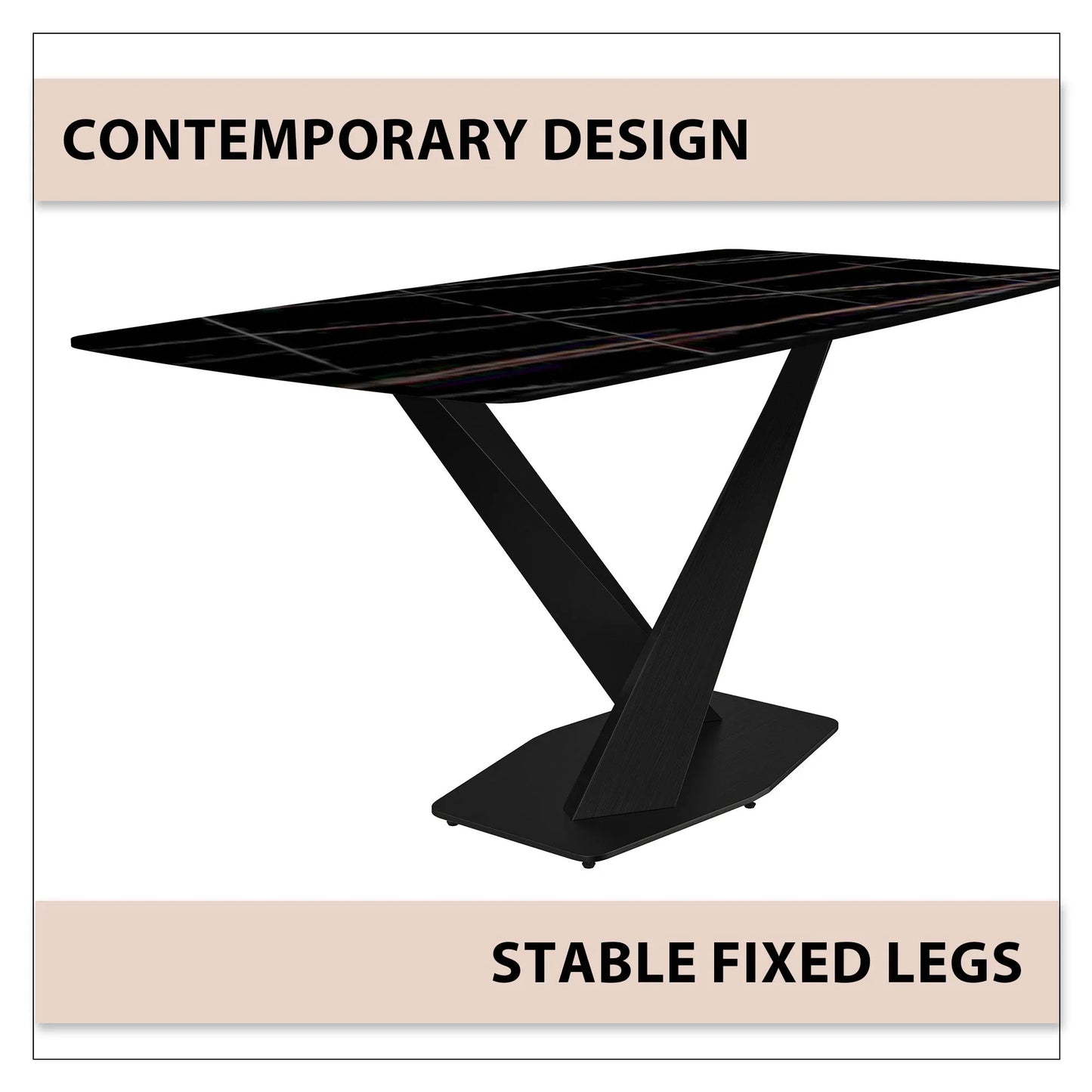 Voren Dining Table with Rectangular Tabletop with Gold/Black Stainless Steel Base - Elax Furniture