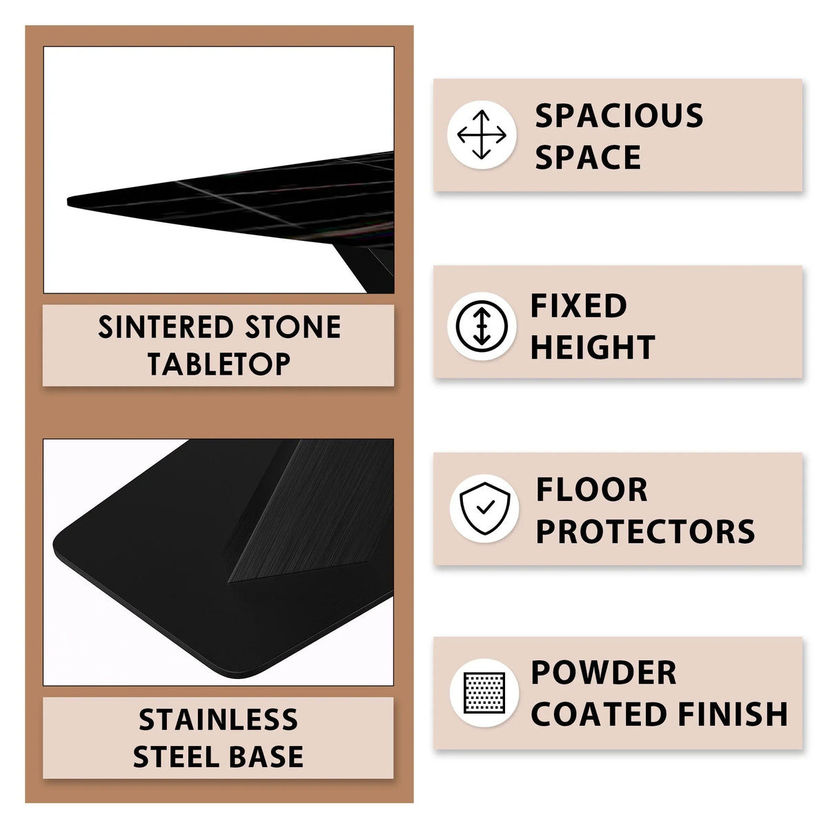 Voren Dining Table with Rectangular Tabletop with Gold/Black Stainless Steel Base - Elax Furniture