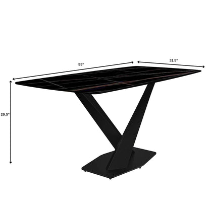 Voren Dining Table with Rectangular Tabletop with Gold/Black Stainless Steel Base - Elax Furniture