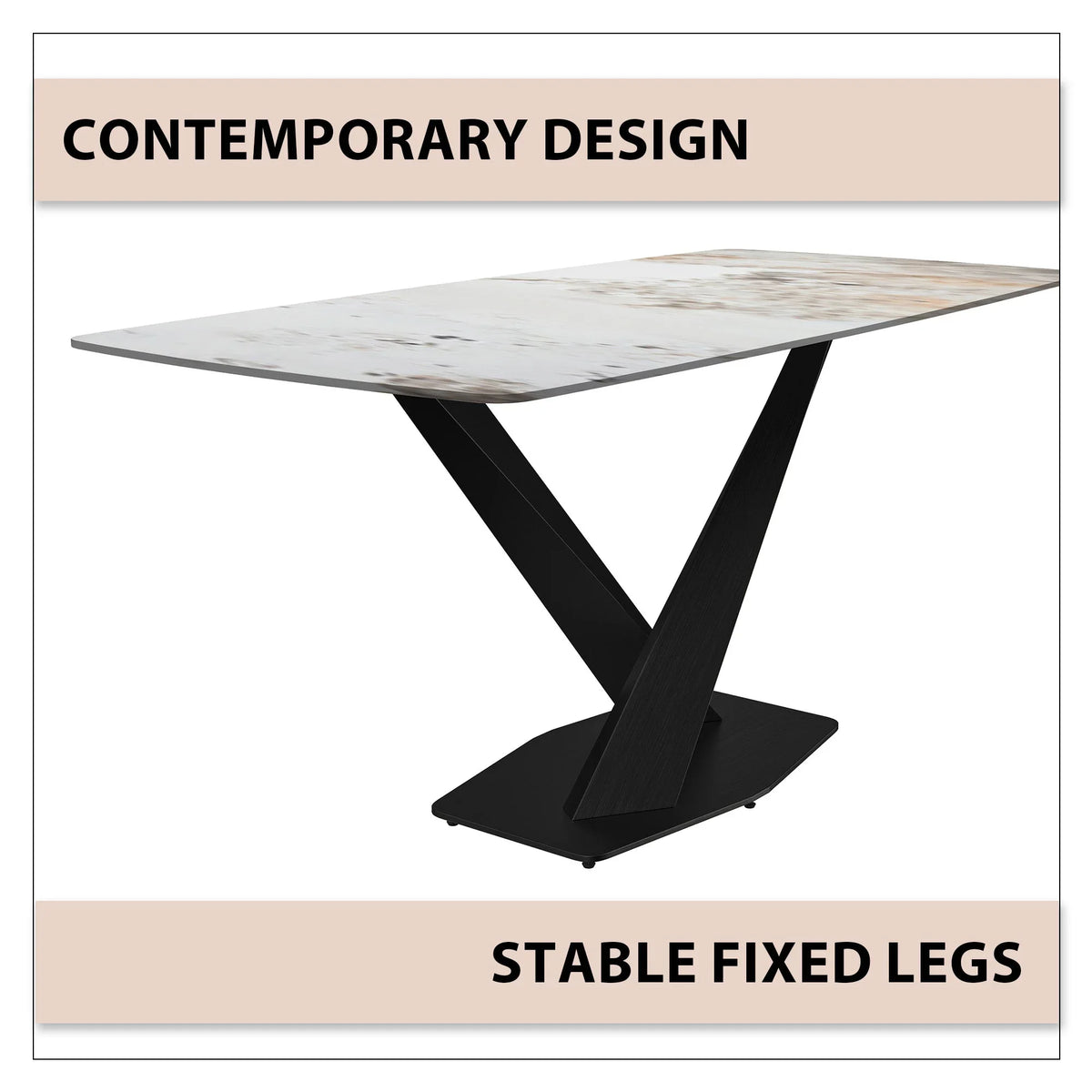 Voren Dining Table with Rectangular Tabletop with Gold/Black Stainless Steel Base - Elax Furniture
