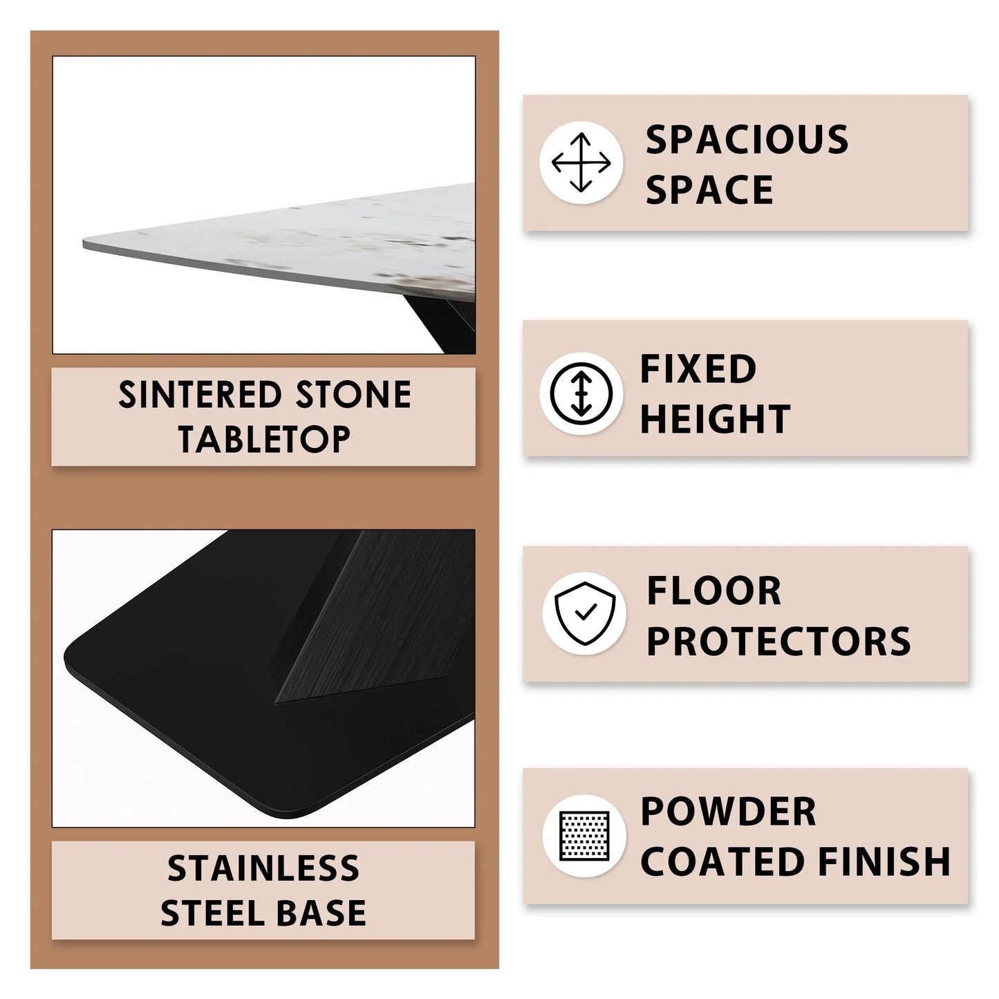 Voren Dining Table with Rectangular Tabletop with Gold/Black Stainless Steel Base - Elax Furniture