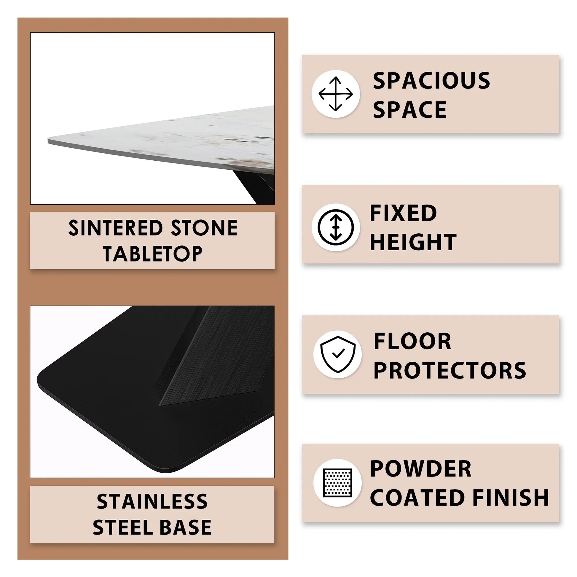 Voren Dining Table with Rectangular Tabletop with Gold/Black Stainless Steel Base - Elax Furniture