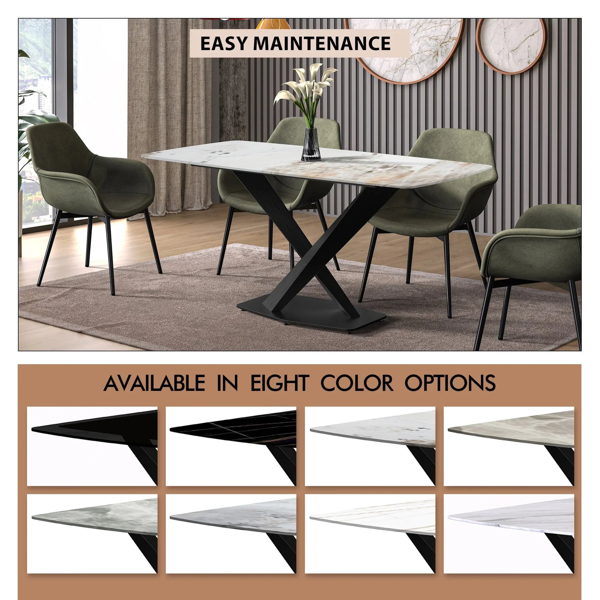 Voren Dining Table with Rectangular Tabletop with Gold/Black Stainless Steel Base - Elax Furniture