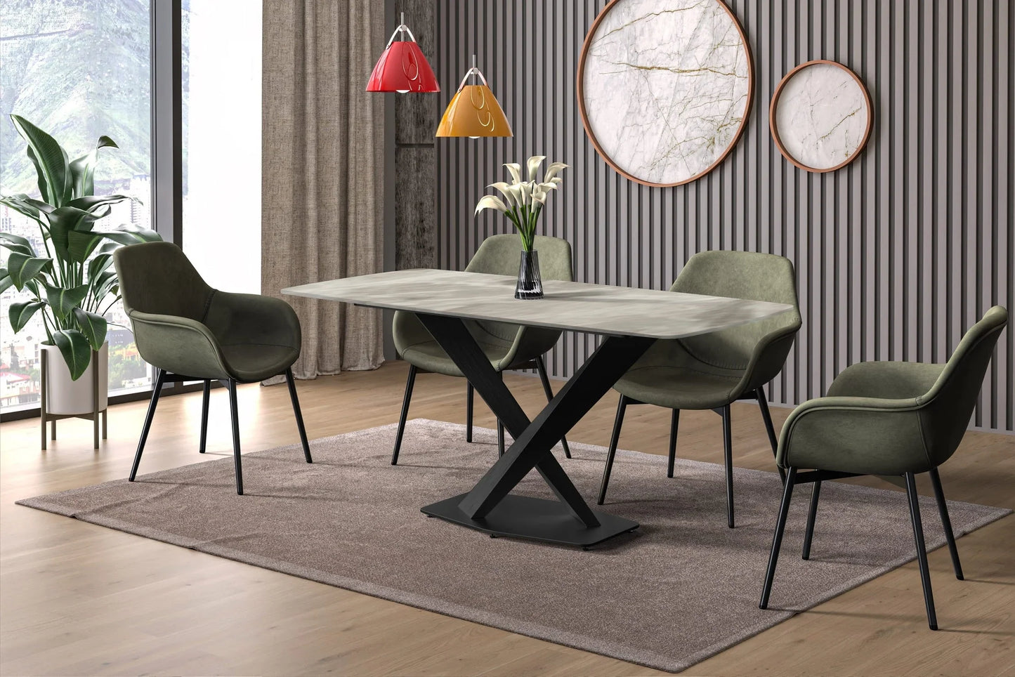 Voren Dining Table with Rectangular Tabletop with Gold/Black Stainless Steel Base - Elax Furniture