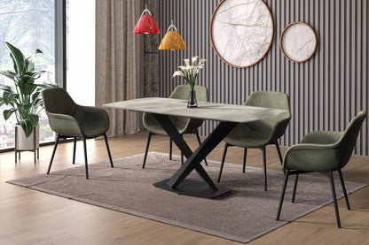 Voren Dining Table with Rectangular Tabletop with Gold/Black Stainless Steel Base - Elax Furniture