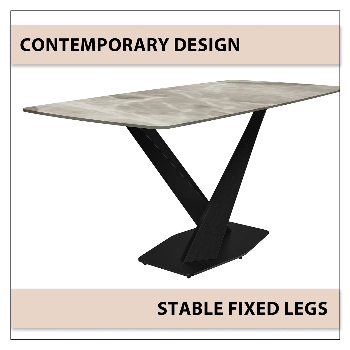 Voren Dining Table with Rectangular Tabletop with Gold/Black Stainless Steel Base - Elax Furniture