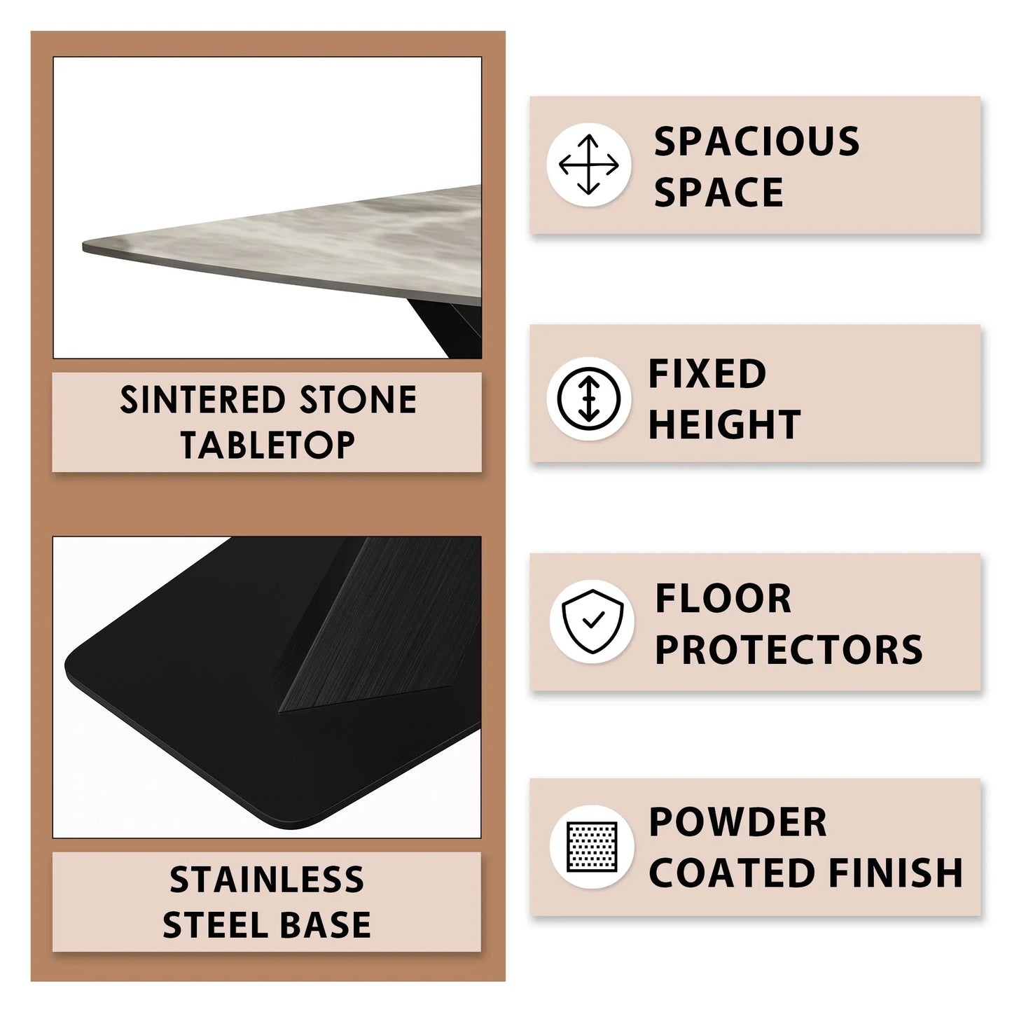 Voren Dining Table with Rectangular Tabletop with Gold/Black Stainless Steel Base - Elax Furniture