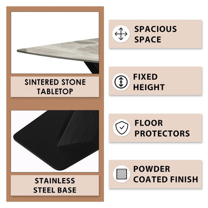 Voren Dining Table with Rectangular Tabletop with Gold/Black Stainless Steel Base - Elax Furniture